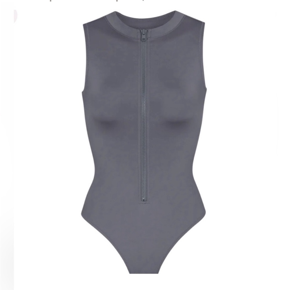 NWT Skims gray Zip-Front swim Bathing Suit new one piece